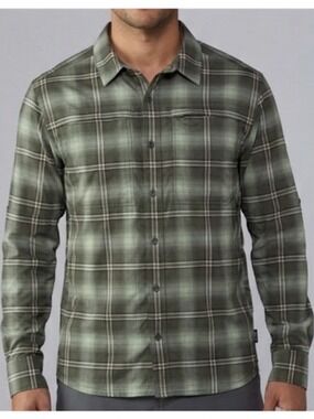 REI Co-op Sahara Tech Long-Sleeve Shirt - Men's Green Plaid, size L